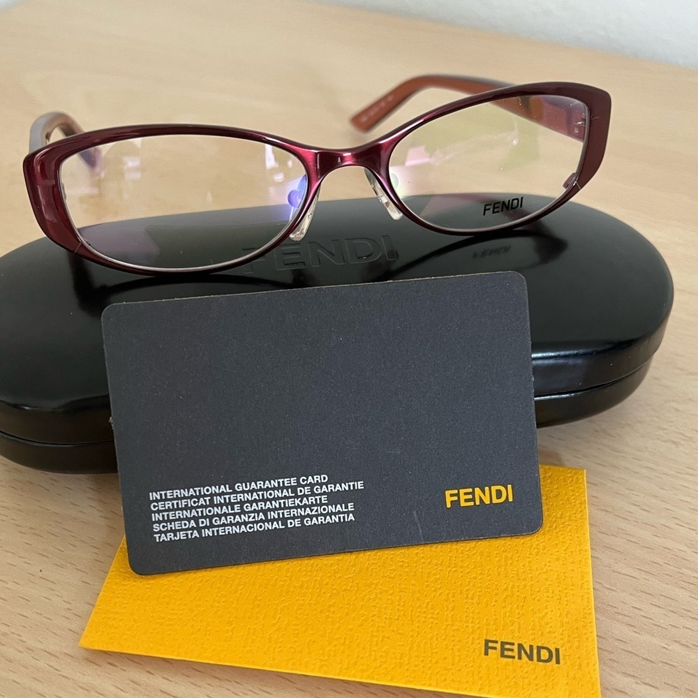 FENDI Readers Cranberry Cat Eye Silver FF Logo Non Prescription Case COA BNWOT - Picture 3 of 14